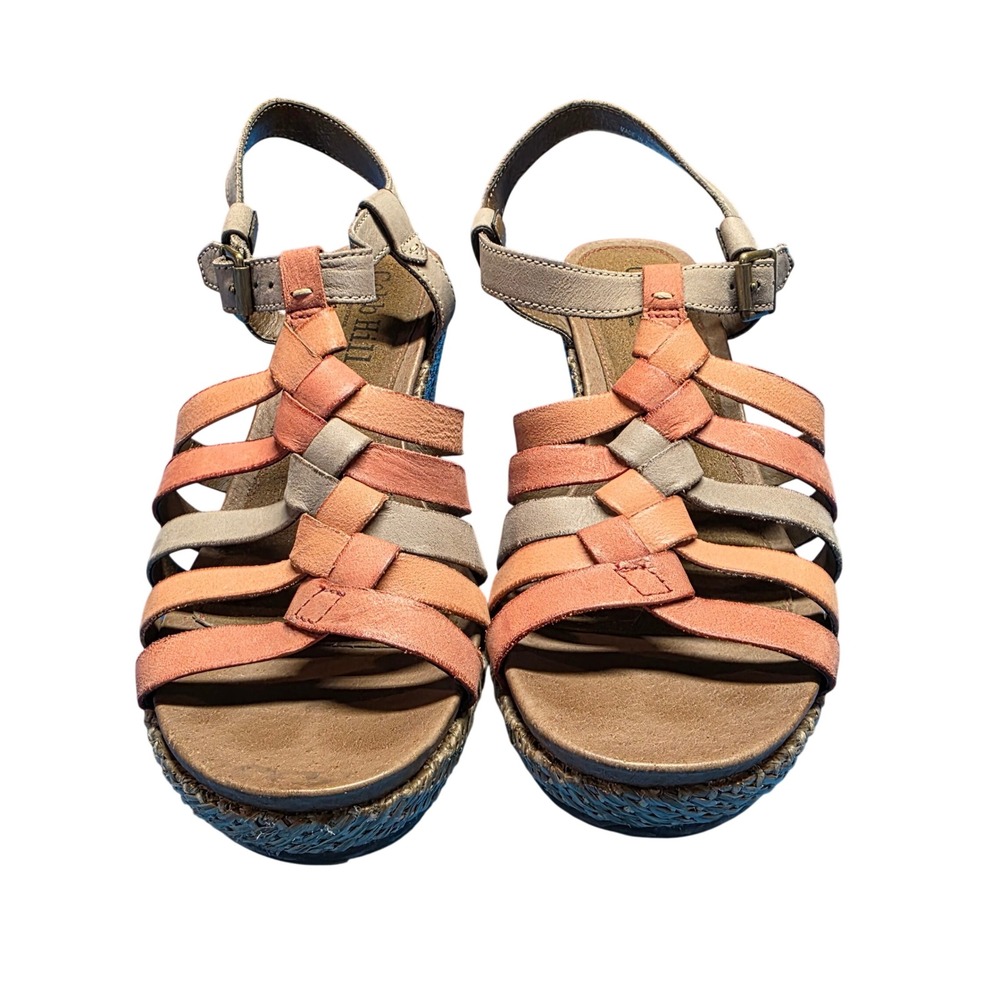 Cobb‎ Hill Women Size 7.5 Colorful Woven Strap Sandals Wedge Heel Buckle Summer